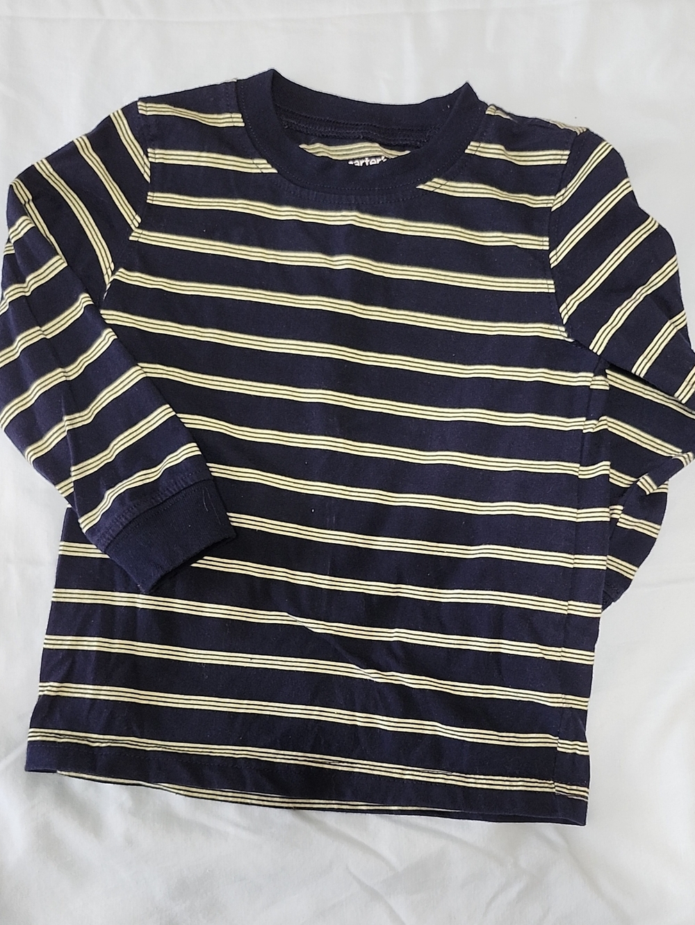 3 Carter's Kids Long-Sleeve Striped Tees — Navy, Tan & White - Picture 3 of 4